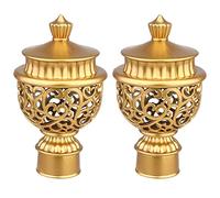 Garneck 6pcs Curtain Rod Finials Plastic Curtain Rod Pole Decorative End Caps Hollow Head Retro Window Rod Decorations (Gold)