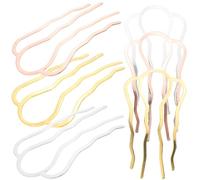 Garneck 6Pcs Metal Hair Fork Pins 4 Teeth U Shaped Hair Side Combs Wave Design Multi-Color Set Gold Rose Gold Silver for Women