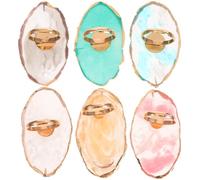 Garneck 6pcs Resin Nail Art Palette Ring Set with Agate Gold Edge Manicure Mixing Palettes in White Pink Gray Blue Green Beige Nail Polish Holder Rings