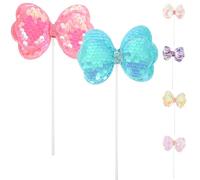 Garneck 6pcs Sequin Bowknot Cupcake Toppers Double-layer Decorative Cake Inserts for Hawaii Birthday Party Mixed Colors Cake Pick Decors Random Color