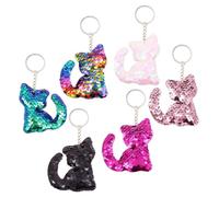 Garneck 6pcs Sequins Cat Keychain Set Creative Fashion Keyring Pendant Ornament for Bag Car Keys Cell Phone Decoration Colorful Pink Rosy Green White