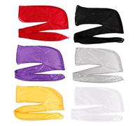 Garneck 6pcs Silk Pirate Headwrap Caps Long Tail Turban Sleeping Hats Elastic Band for Hair Care Chemotherapy Unisex Set (purple Black White Wine Red Gray Gold