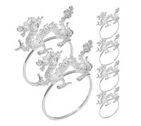 Garneck 6pcs Silver Zinc Alloy Napkin Ring Set for Chinese New Year Featuring Elegant Dragon Design, as A Centerpiece on The Table for Festive Dining and Celebrations