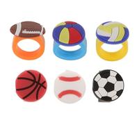 Garneck 6pcs Sports Themed PVC Rings Adorable Football Basketball Volleyball Baseball Floating Ball Rugby Designs Fun Party Goodie Bag Favors for All Ages
