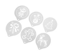 Garneck 6pcs Stainless Steel Coffee Stencils Cappuccino Art Template Set Christmas Pattern for Latte Decorating Cookie Cake Silver