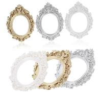 Garneck 6pcs Vintage Mini Resin Picture Frames for DIY Crafts Making Material Antique Round Photo Frame Decor with Carved Edges Sturdy Retro Style for Phone Case and Home Micro Landscape
