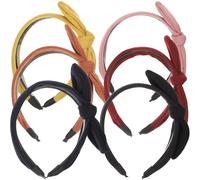 Garneck 6Pcs Wide Stripe Rabbit Ear Headbands with Bow Knot, Non-Slip Hair Accessories for Women, Set Including Red Coffee, Black, Wine Red, Pink, Navy, Mustard, Suitable for Daily and