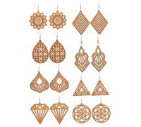 Garneck 8 Pairs African Wooden Earrings Bohemian Dangler Ethnic Hollowed Long Ear Pendant Lightweight Natural Jewelry for Women Mixed Styles