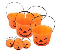 Garneck 8pcs Halloween Pumpkin Buckets Large Mini Trick Treat Candy Holders with Handles Plastic Storage Pails for Halloween Party Decorations and Candy Collection