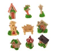 Garneck 9pcs Miniature Log Cabin and Chair Resin Dollhouse Accessories DIY Home Furnishings for Micro Landscape Detailed Artistic Decor for Creative Craft and Fairy Garden