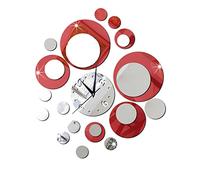 Garneck Acrylic Mirror Wall Clock Stylish Home Decor for Living Room Office Boys and Girls Bedroom Easy to Install Self-adhesive Wall Sticker Creative Design Red