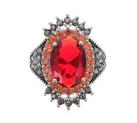 Garneck Adjustable Retro Thai Silver Ring with Red Garnet Gemstone Stylish Women Fashion Finger Jewelry for Parties and Everyday Wear