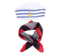 Garneck Adjustable Striped Sailor Hat with Elegant Scarf Captain Yacht Hat for Cosplay Costume Themed Parties and Travel Accessories for Men Women