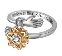 Garneck Adjustable Sunflower Rotating Ring for Women Floral Hug Band with You Are My Sunshine Lettering Silver Open-end Fashion Jewelry for Birthday Wedding and Festival