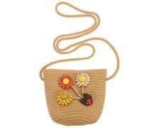 Garneck Adorable Straw Woven Crossbody Bag for Outdoor Use Mini Cartoon Shoulder Pouch with Proper Capacity for Phone and Keys Casual Beach Storage Bag