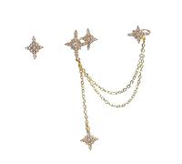 Garneck Asymmetric Silver Star Zircon Earrings for Women Long Tassel Dangle Ear Decors Hypoallergenic Chic Ear Pendant Stylish Golden Statement Jewelry for Parties and Special Occasions