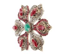 Garneck Baroque Rhinestone Brooch Pin for Women Antique Gold Red Crystal Flower Lapel Pin Vintage Palace Style Shawl Accessory Festive Christmas Jewelry for Dress and Celebration