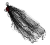 Garneck Black Bridal Veil Red Rose Gothic Dead Bride Headpiece Halloween Costume Hair Accessory Party Masquerade Veil Headband for Women