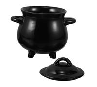 Garneck Black Ceramic Witch Cauldron Mug with Lid Sturdy Soup Bowl and Halloween Candy Bucket Easy to Clean Spooky Party Favor Decoration for Trick Treat and Daily Use