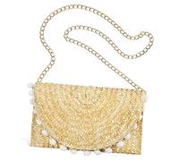 Garneck Bohemian Straw Crossbody Bag with Ball Decoration Chic Shoulder Bag for Women for Beach Outing Shopping Daily Use Magnetic Closure Unique Woven Design