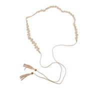Garneck Bohemian Waist Belt for Women Lightweight Soft Microfiber Floral Tassel Macrame Tie Travel Accessory Elegant Ethnic Style Dress Embellishment Beige