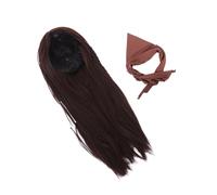 Garneck Breathable Brown Pirate Wig with Headscarf for Halloween Costume Party Unisex Pirate Accessory for Themed Events Cosplay and Carnival Comfortable for Men and Women