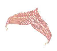 Garneck Bridal Alloy Crown Headband with Pink Rhinestones, Korean Style Wedding Hair Accessory for Brides, Stylish Birthday Headwear, Full-Color Sparkling Tiara for Women