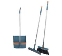 Garneck Broom Dustpan Set with Long Handle and Floor Squeegee 3pcs Cleaning Tool Blue for Household Bathroom and Tile Shower Walls Cleaning