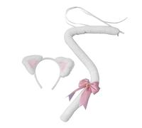 Garneck Cat Ears Headband with Tail Role-playing Costume Headdress Cute Cosplay Accessory for Halloween Party Festival White