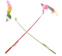 Garneck Cat Plush Teasing Stick 2pcs with Elastic Chew Rope and Fur Balls Interactive for Indoor Cats and Pets Random Color