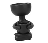 Garneck Ceramic Flowerpot Creative Plant Container Sitting Human Shaped Planter Black 6cm Top Opening x 10cm Height Desktop Decoration Table Ornament for Home and Office