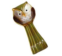 Garneck Ceramic Owl Spoon Holder Rest with Embossed Green Design Kitchen Utensil Rest for Countertop and Stove Top Compact Spoon and Chopstick Tray Easy to Clean Decorative Tableware
