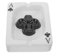 Garneck Ceramic Poker Pattern Ashtray with Cigarette Slots for Home Office Compact Desktop Ash Holder for Indoor and Outdoor Use Vintage Style Smoking Accessory