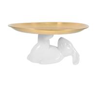 Garneck Ceramic Rabbit Tray with Stainless Steel Base 8-inch Easter Cake Display Stand Dessert Serving Plate Jewelry and Key Organizer for Home Decor