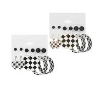 Garneck Checkered Earrings Set for Women, Black and White Geometric Ear Studs, 2 Pairs Striped Dangle Drop Earrings, Ear Jewelry, Stylish Casual Wear