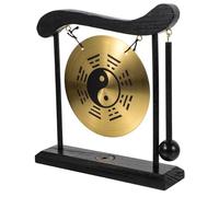 Garneck Chinese Alloy Gong Craft with Stand and Drumstick Feng Shui Desktop Gong Ornament for Home and Office Decor Smooth Surface Cultural Adornment with Wishes Engraving