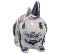 Garneck Chinese Style Ceramic Rabbit Statue Vintage Blue and White Porcelain Bunny Figurine Lightweight Home Ornament for Living Room Bedroom Decor Creative Miniature Rabbit Adornment for