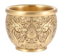 Garneck Chinese Style Treasure Basin Gold Brass Decorative Bowl with Dragon Pattern, Creative Fortune Offering Bowl for Home and Office Desktop Decoration