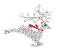Garneck Christmas Deer Brooch Pin with Micro Pave Rhinestones, Silver Alloy Lapel Brooch for Women, Festive Matte Christmas Breastpin Accessory for Jackets and Sweaters