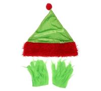 Garneck Christmas Monster Costume Set Santa Hat and Green Furry Gloves Comfortable Soft Halloween Party Props for Cosplay and Holiday Celebrations