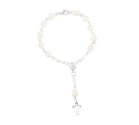 Garneck Classic Silver Rosary Bracelet with Beaded Charms Religious Cross Wristband for Men and Women Beautiful Flower Design Durable and Fashionable Accessory