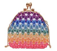 Garneck Colorful Beaded Pearl Bag Handmade Hollowed Out Crossbody Bag for Women Durable Transparent Thread with Stable Bead Connection Stylish Festival Shoulder Handbag