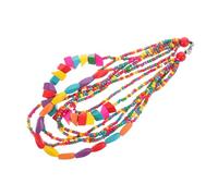 Garneck Colorful Handmade African Boho Beaded Necklace Large Wooden Bead Statement Jewelry for Women Everyday Wear Vintage Rainbow Pendant