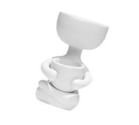 Garneck Creative Ceramic Flowerpot Sitting Human Shape Flower Pot 6x6x10cm White Desktop Decoration Plant Container Table Ornament for Home and Office
