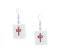 Garneck Creative Mahjong Resin Earrings for Women Red Ear Dangle Accessories Unique Girl's Jewelry for Parties Shopping Everyday Wear Lightweight and