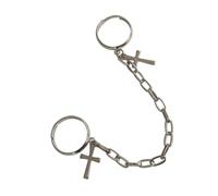 Garneck Creative Punk Chain Cross Rings Set, 2pcs Alloy Finger Jewelry, Silver Tone Statement Rings for Women’s Hip Hop Fashion Accessory