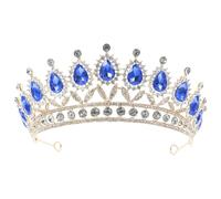 Garneck Crystal Bridal Crown Headband with Blue Teardrop Rhinestones, Charming Princess Hairpiece for Wedding Party and Birthday Accessories