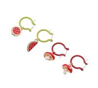 Garneck Cute Watermelon and Mushroom Earrings Set for Women Small Dangle Fruit Hoop Jewelry Charming Summer Accessory for Refreshing Playful Design