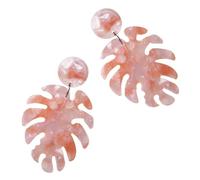 Garneck Dainty Monstera Leaf Dangle Earrings for Women Elegant Pink Acetate Drop Jewelry Lightweight Face-flattering Design Non-fading Ear Accessories for Parties and Daily Wear