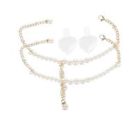 Garneck Detachable Pearl Embellished Slip High Heel Shoe Straps with Ankle Chain Comfortable Secure Fit Drop Prevention for Women Stylish with Transparent Pads